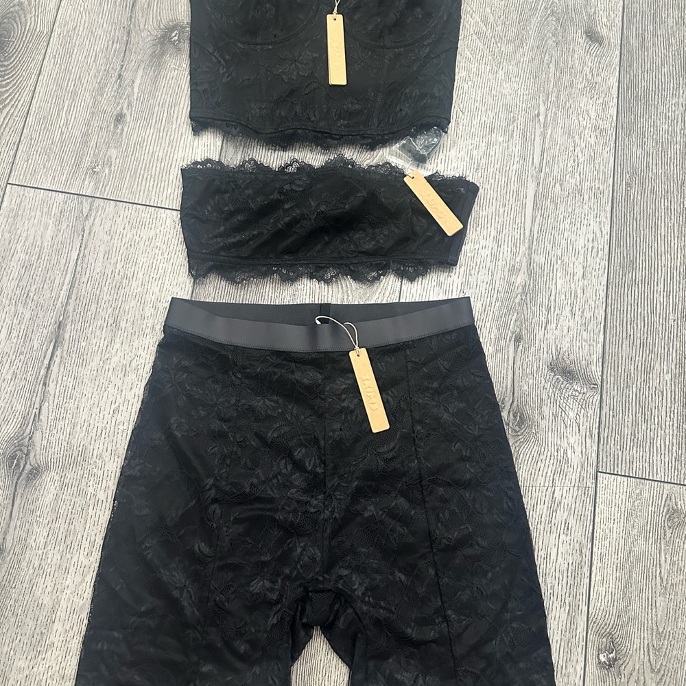 SKIMS Black Lace Shapewear Three-Piece Set
